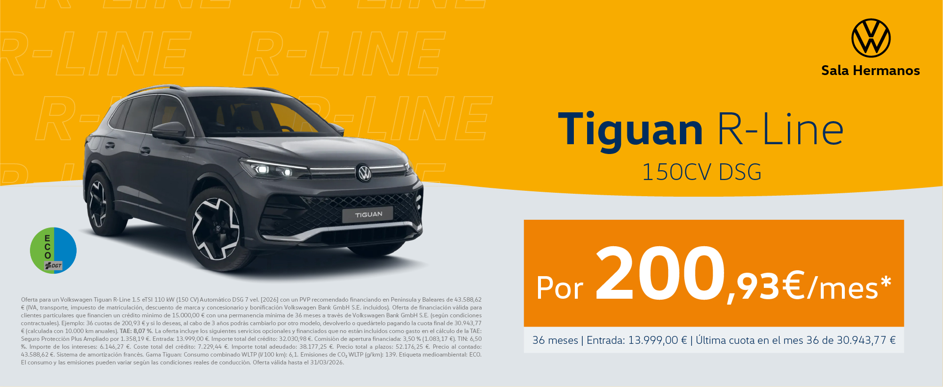 ¡Promoción online! Tiguan R-Line eTSI Automático por 200€/mes*